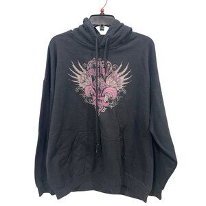 Gildan Cowgirl Up Pullover Hoodie Sweatshirt Sz XL Angel Wing Fleur De Lis Cozy